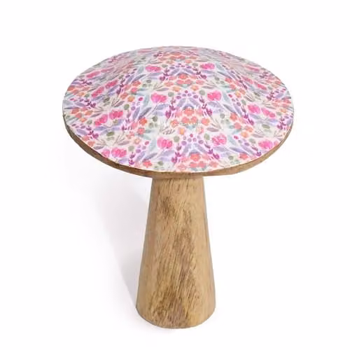 Serenityy Medium Multicolour Floral Wooden Mushroom Tabletop Garden Sculpture