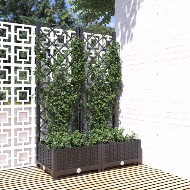 Berkfield Home Garden Planter with Trellis, Black, H x W x D: 121.5 x 80 x 40 cm – 1