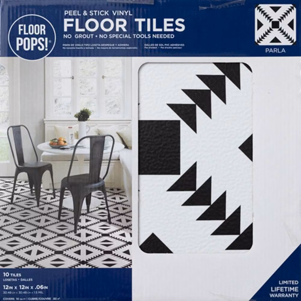 FloorPops Parla Self Adhesive Vinyl Floor Tiles, White, Pack of 10 (0.93sqm), W/D/H: 30.48 x 30.48 x 30.48 cm – 2