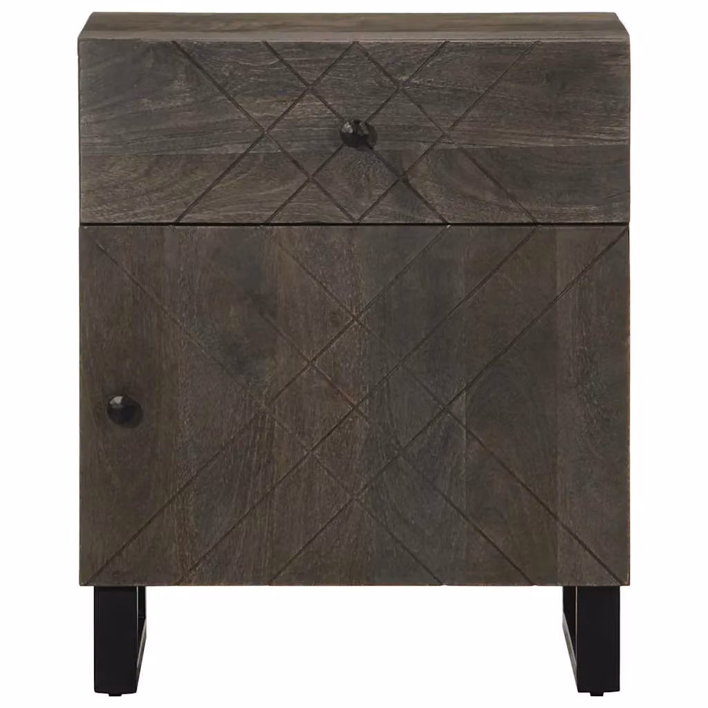 Berkfield Home Black Solid Mango Wood Bedside Cabinet W: 50 cm, D: 33 cm, H: 60 cm – 3