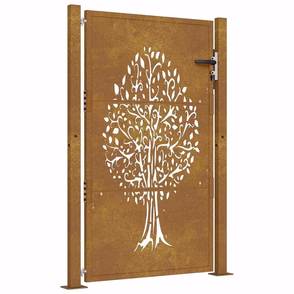 Berkfield Home Corten Steel Garden Gate with Tree Design in Brown, W: 105 cm, H: 130 cm – 2
