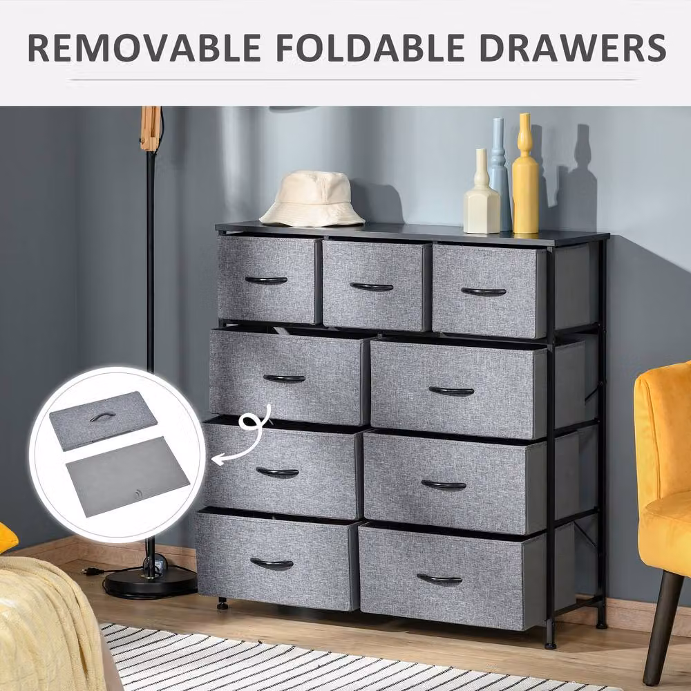 STILVORA Modern Fabric Dresser with Storage in Grey and Multicolour – 5