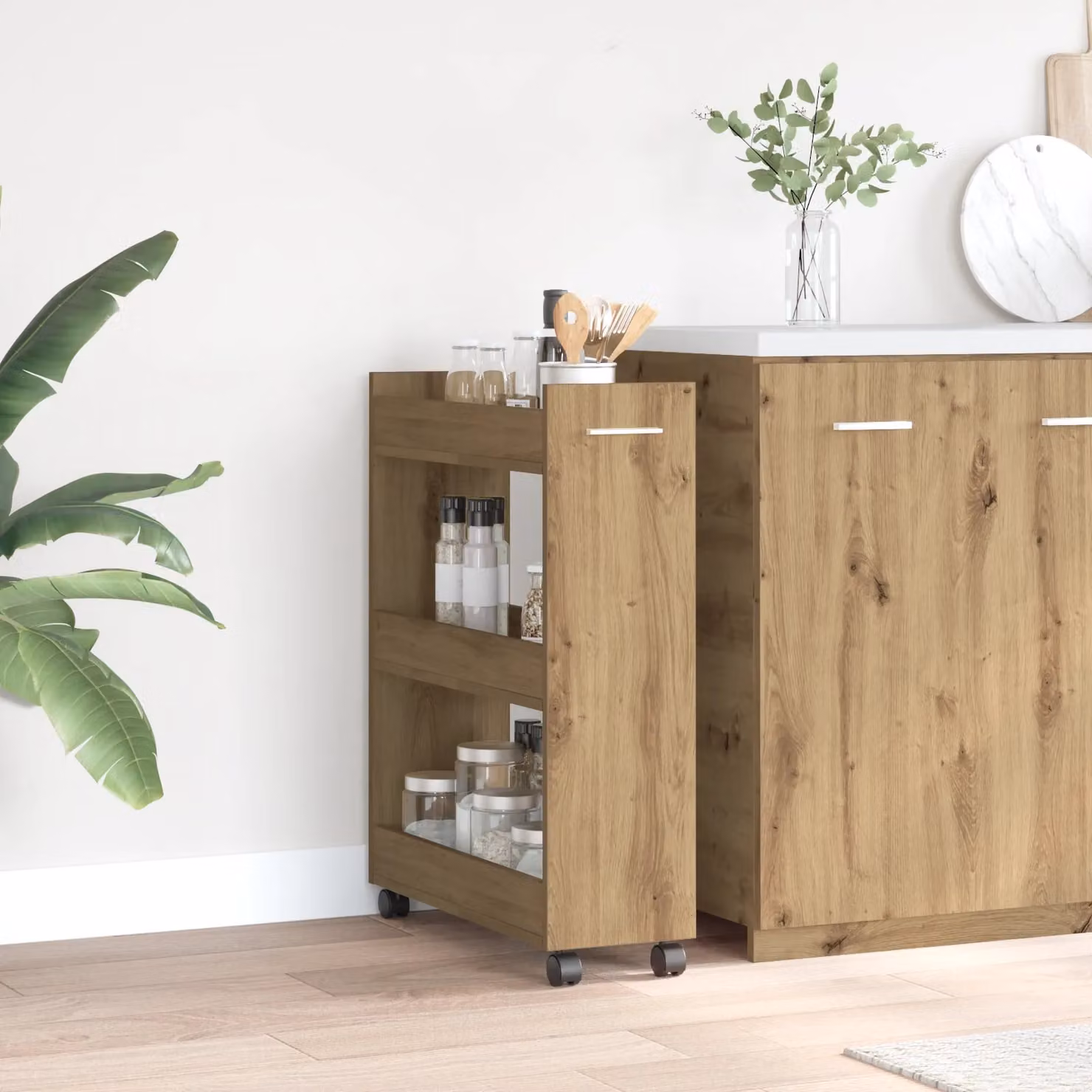 Berkfield Home Artisan Oak Rolling Cabinet in Brown, W/D/H: 60 x 22 x 79 cm – 2