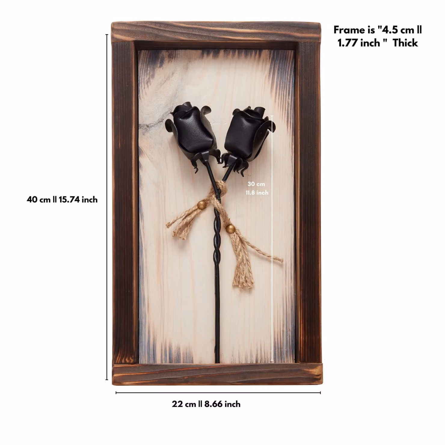 Novecrafto Black Forged Iron Roses in a Mountable Wooden Frame, H40 x W20 cm – 3