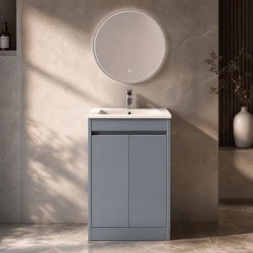 Balterley Chartley 2 Door Freestanding Bathroom Vanity Unit with Basin and LED Lighting, Coastal Grey, W/D/H: 52 x 39.5 x 83.5 cm – 4
