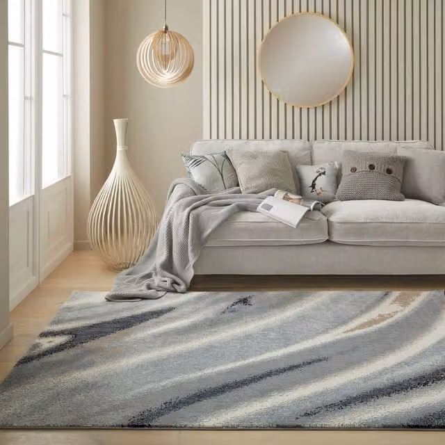The Rug Shop UK Modern Abstract Grey Polyester and Jute Area Rug, W: 200 cm, D: 290 cm