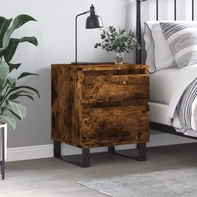 Berkfield Home Smoked Oak Bedside Cabinet in Brown, W/D/H: 40 x 35 x 50 cm