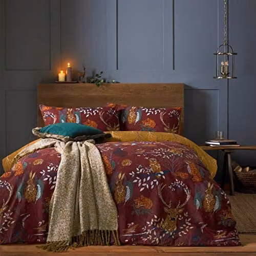 Make it a Home Forest Fauna Woodland Reversible Duvet Cover Set with Pillowcases, Rust, W/D/H: 230 x 180 x 200 cm
