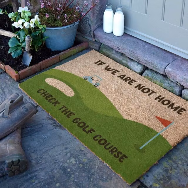 Artsy Mats Check The Golf Course Doormat in Brown and Multicolour, W: 90 cm, D: 60 cm