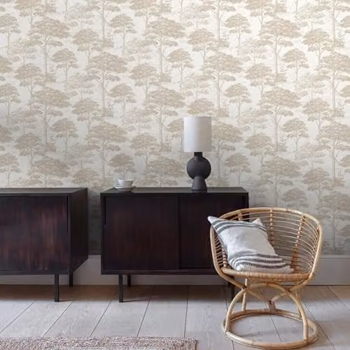 Grandeco Etched Tree Toile Textured Botanical Wallpaper in Beige – 2