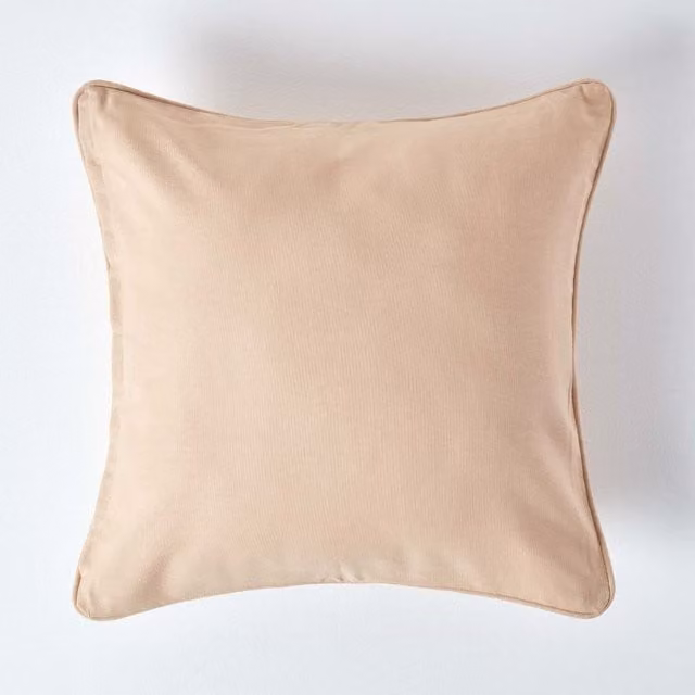 Homescapes Plain Cotton Square Cushion Cover, Beige, W/D/H: 30 x 30 x 30 cm