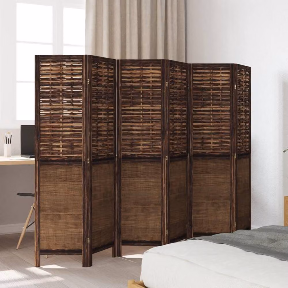 Berkfield Home 6 Panel Room Divider in Dark Brown Solid Paulownia Wood – 2