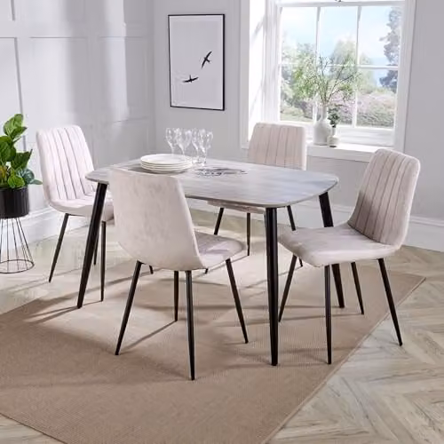 Core Products Aspen 5-Piece Dining Set with Rectangular Wood Table and 4 Grey Upholstered Fabric Chairs with Black Metal Legs – 2