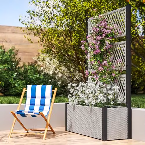 Outsunny Garden Planter Box with Trellis in Grey, W/D/H: 90 x 35 x 148 cm – 8