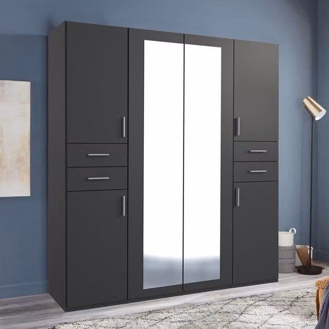 Tjs Vegas Modern Sliding Door Wardrobe in Anthracite Grey, Width: 180 cm