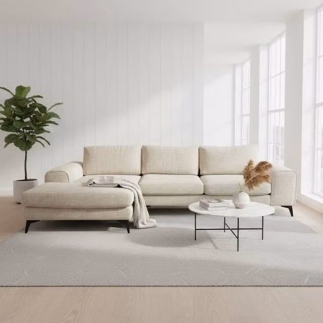 Abakus Direct Venice Chenille L-Shaped Corner Sofa in Beige, Left Facing