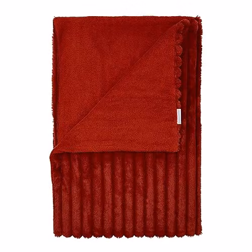 Catherine Lansfield Cosy Ribbed Faux Fur Throw Blanket, Orange, W: 130 cm, L: 170 cm – 2