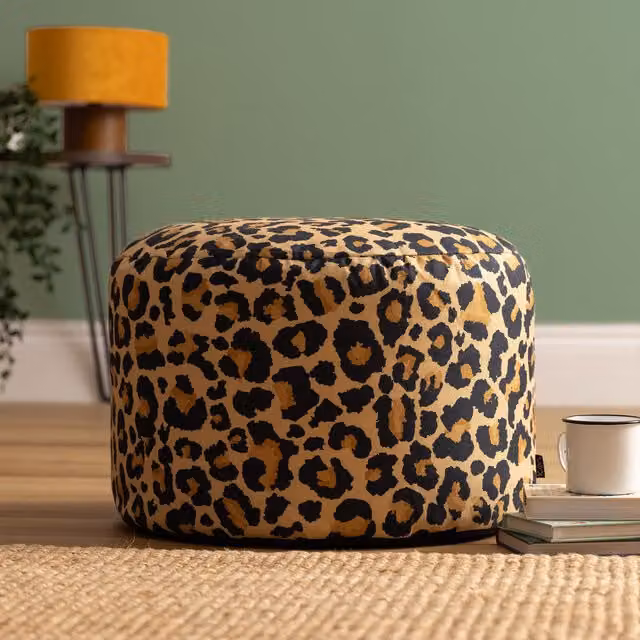 Icon Milano Kyoto Round Leopard Print Soft Woven Bean Bag Footstool, Multicolour
