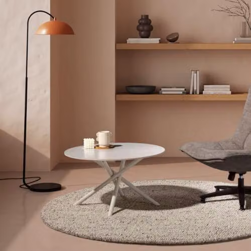 Calicosy Ysia Round Travertine-Effect Coffee Table in Beige, Diameter: 80 cm, Height: 45 cm – 2