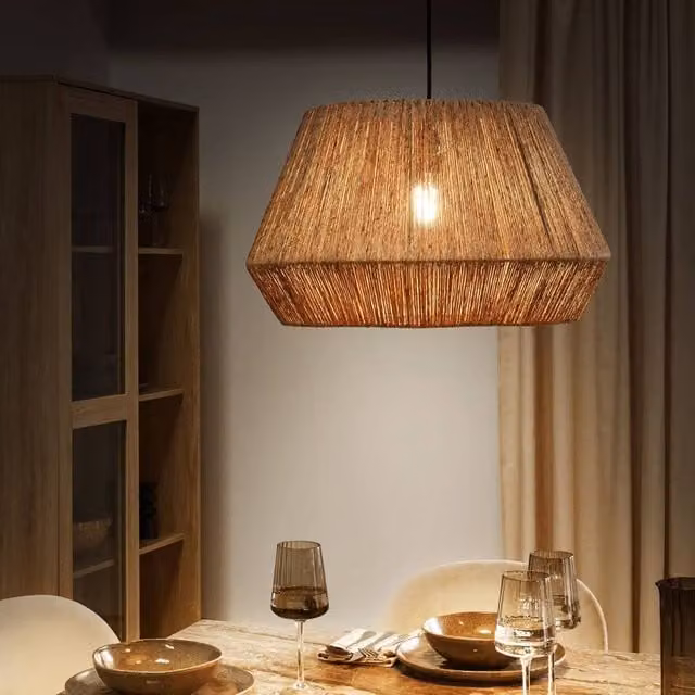 Wyld and Coco Pendant Lamp with Natural Jute and Black Metal Base, W: 48 cm, H: 128 cm – 1
