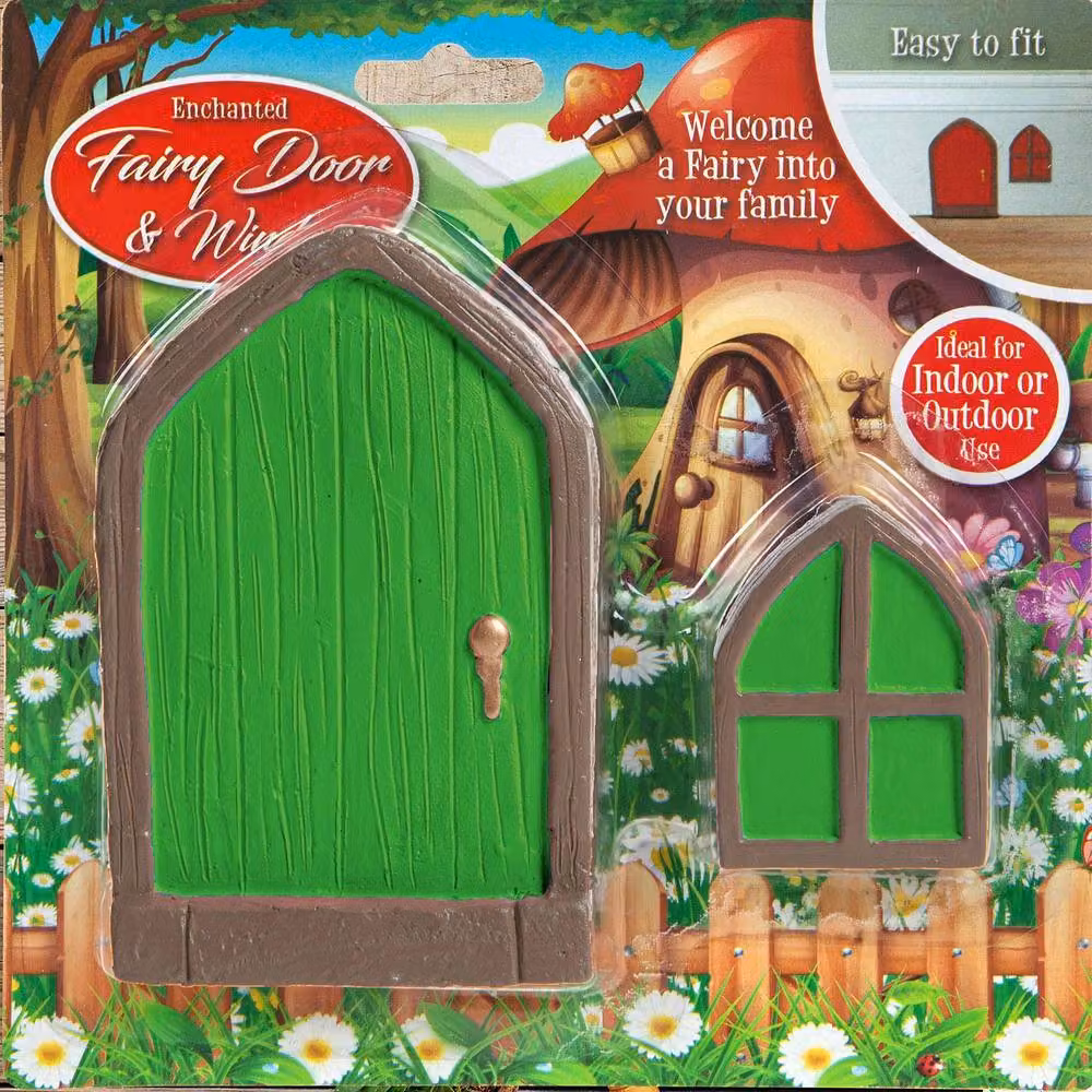 PMS Fairy Sized Green Door and Window Miniature Set for Enchanted Gnome Gardens and Christmas Elf Scenes – 2