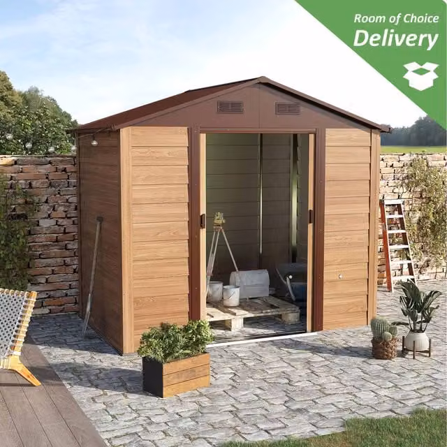 Outsunny Brown Garden Shed Tool Storage with Sliding Door