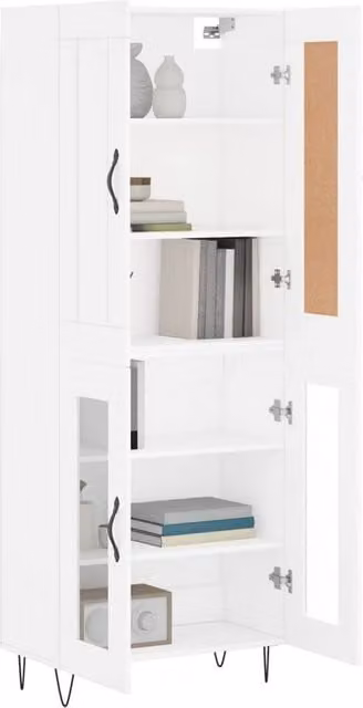 Berkfield Home White Modern Highboard with Glass Doors, W/D/H: 69.5 x 34 x 180 cm