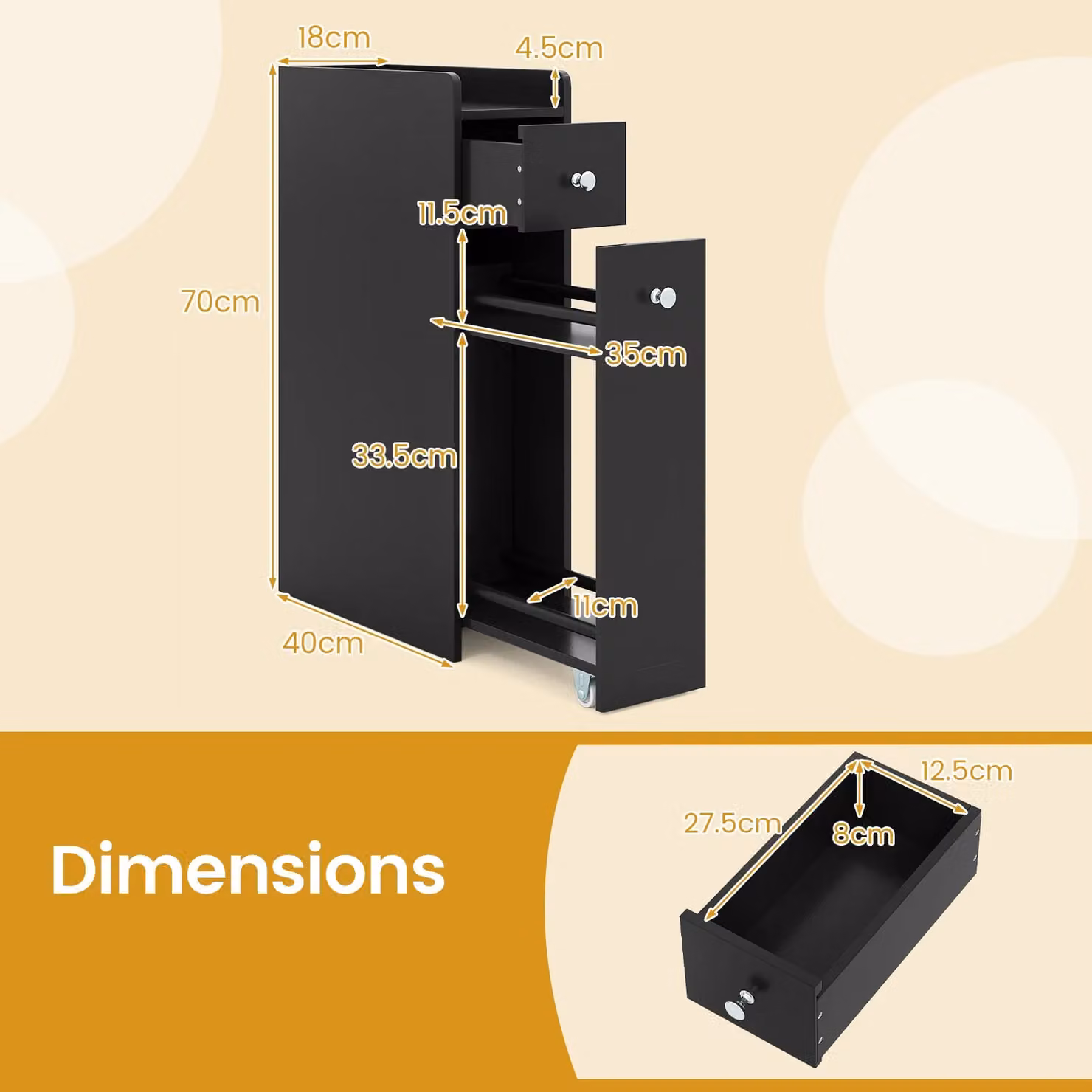 Costway 4-Tier Narrow Bathroom Toilet Side Storage Cabinet with Slide Out Drawers in Black – 6
