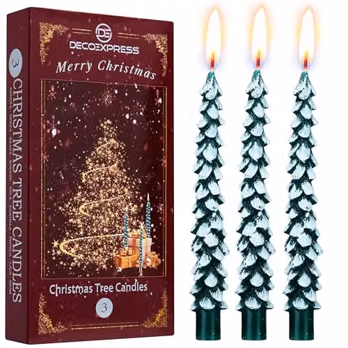 Deco Express Christmas Tree Dinner Candle Set in Green and White