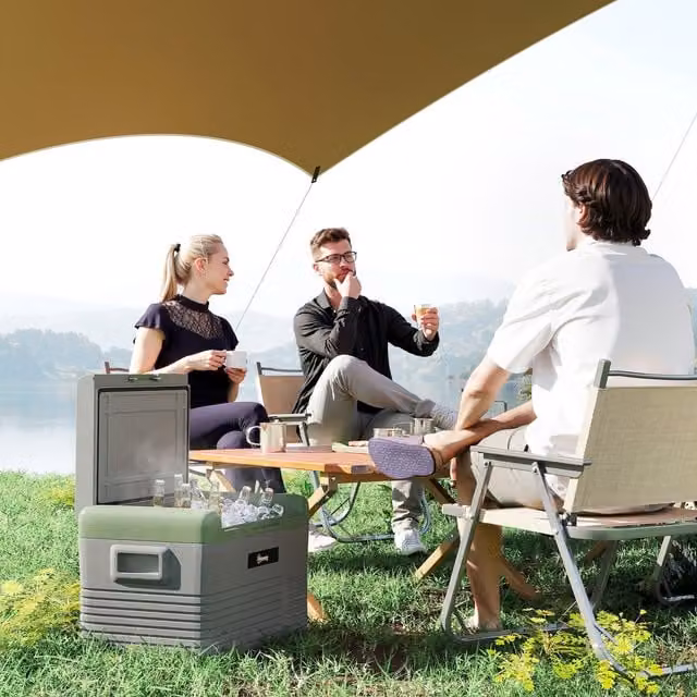 Outsunny Portable Car Refrigerator and Freezer in Light Green and Grey, 30L