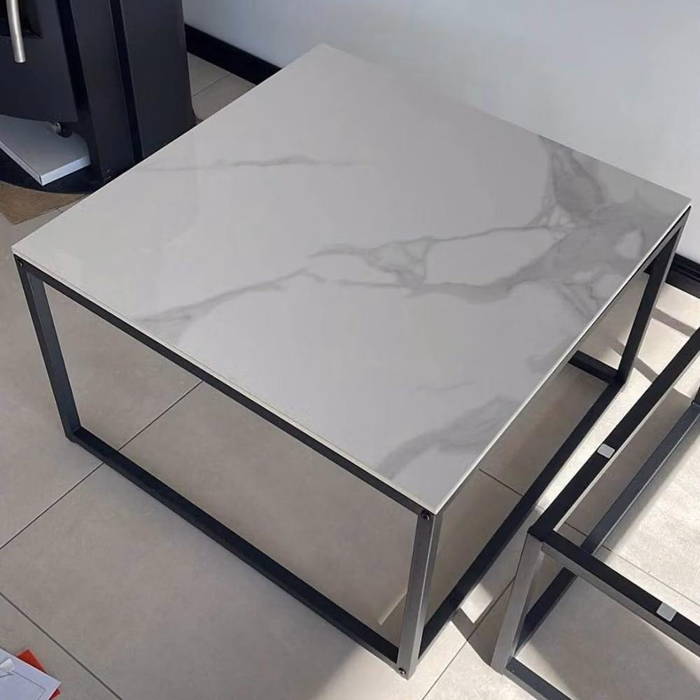 FORGEVIO Set of 2 White Square Nesting Coffee Tables with Marble Effect Composite Tops – 2