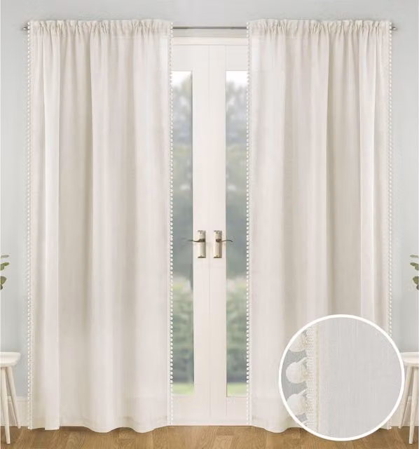 Tyrone Textiles Pair of Plain Boho Sheer Voile Fabric Panels with Rod Pocket, Height: 229 cm, Beige/Yellow/White