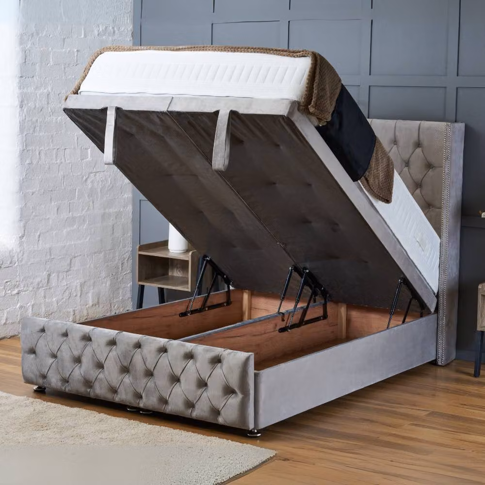 BSSPOKE Mayfair Small Double Ottoman Divan Bed in Grey Plush Velvet with 54 inch Headboard – 3