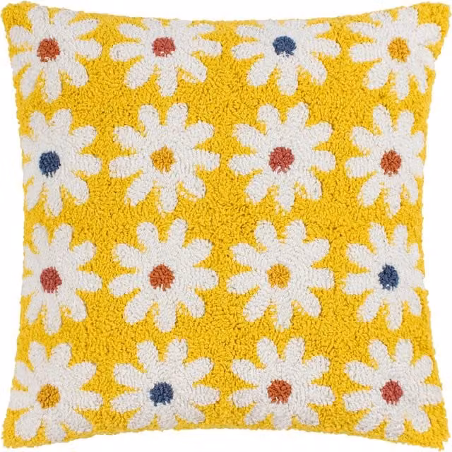 Daisy Knitted Floral Cushion in Mellow Yellow and White with Removable Cover