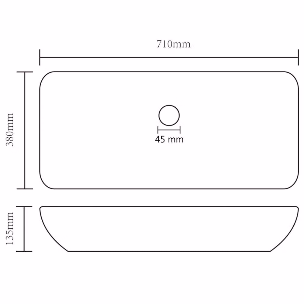 Berkfield Home Luxury Rectangular Ceramic Countertop Basin, Matt Black, W: 71 cm, D: 38 cm, H: 13.5 cm – 5