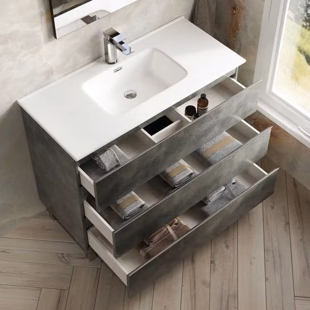 Banyetti Vatilla Floorstanding Vanity Unit with Athena Basin in Cemento Grey, W: 100 cm, D: 45 cm, H: 45 cm
