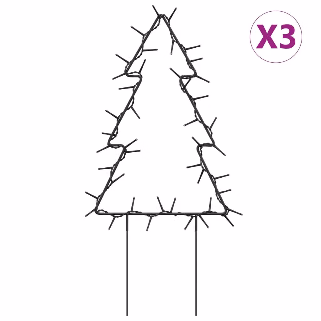 Berkfield Home Christmas Tree Light Decorations with Spikes, 50 LEDs, 3 Piece Set, Black, Height: 30 cm – 2