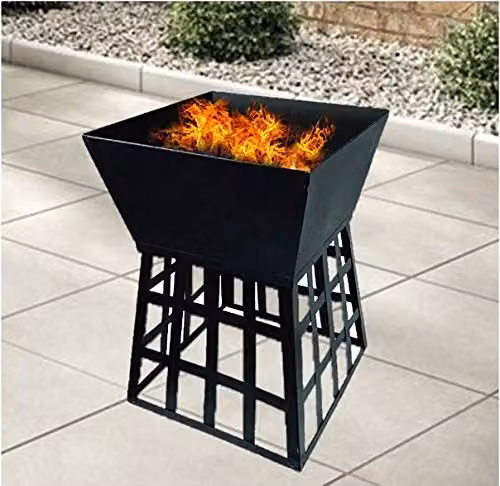 Redwood Leisure CH716 Square Fire Pit BBQ with Fire Basket, Black Metal – 2