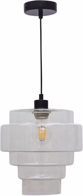 First Choice Lighting Benson 5 Tier Transparent Glass and Black Modern Suspended Ceiling Pendant Light Fitting, H 115 cm x W 23.5 cm x D 23.5 cm