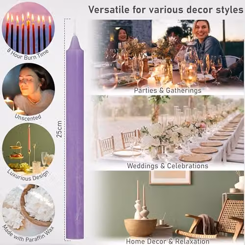 Deco Express Set of 15 Unscented Dripless Tapered Candles in Purple – 2