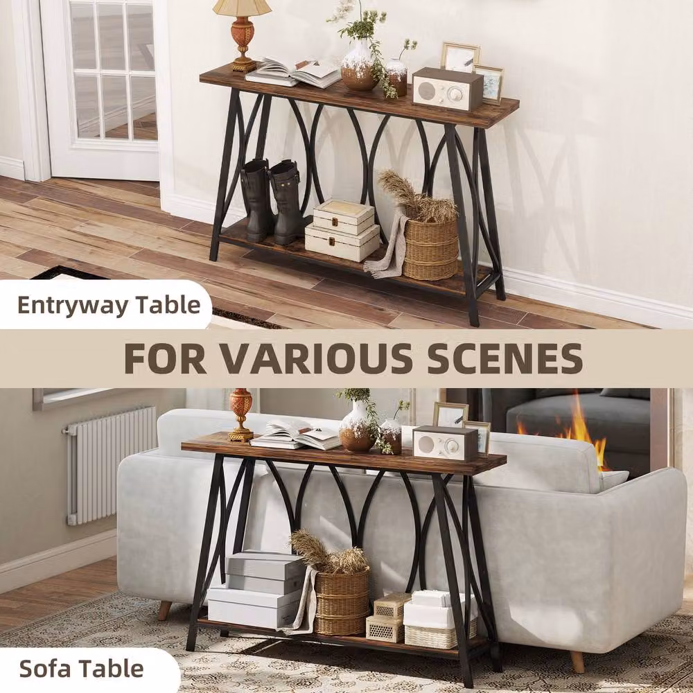 STILVORA Industrial Console Table with Storage in Dark Brown and Black – 5