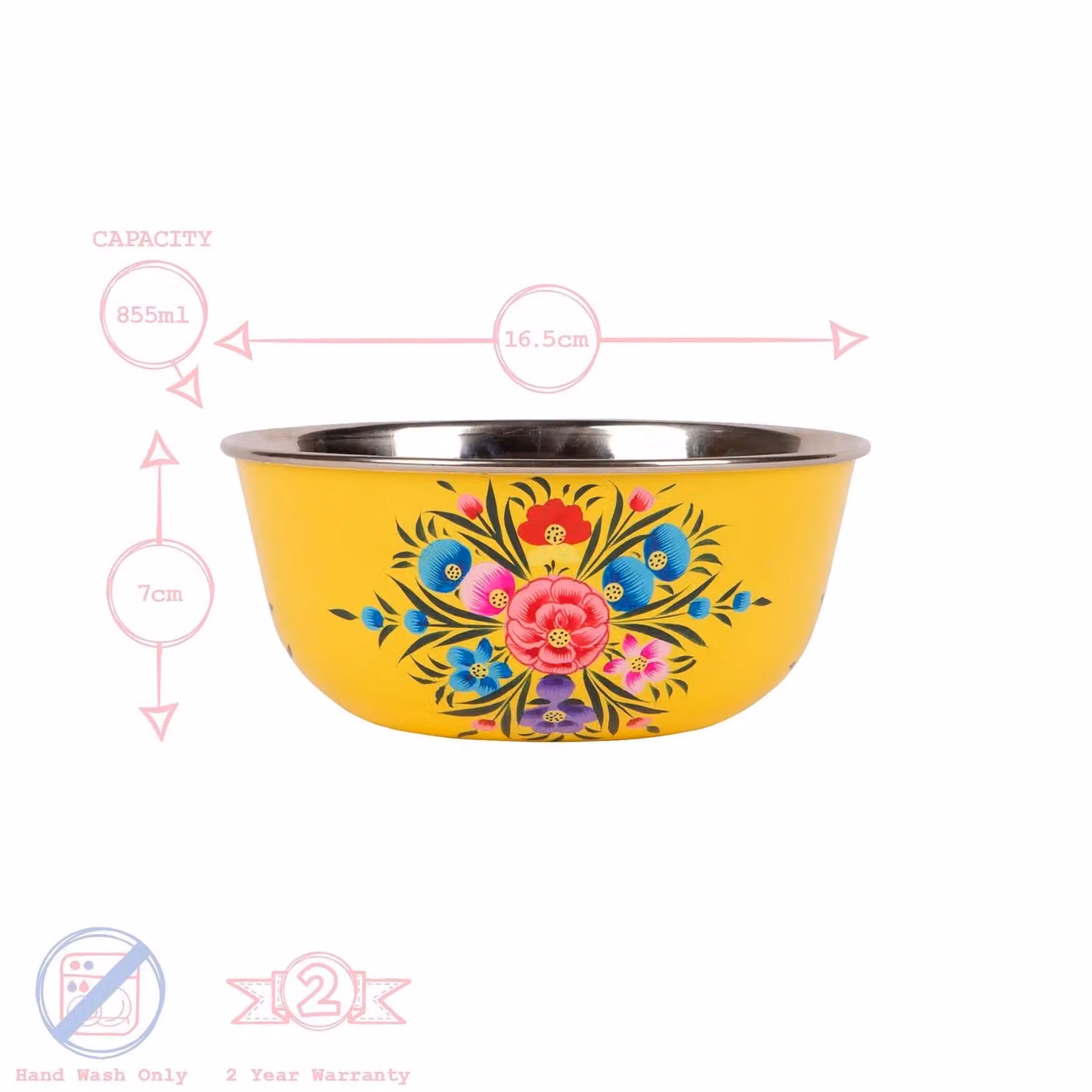 Billy Can Yellow Floral Stainless Steel Picnic Dessert Bowl, Diameter: 16.5 cm – 2