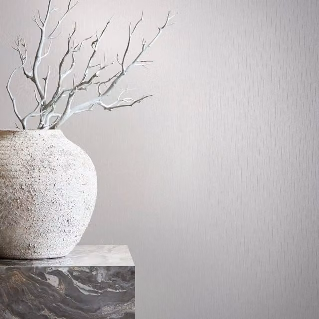 Galerie Industrial Effects Vertical Pearlescent Line Abstract Wallpaper in White and Beige