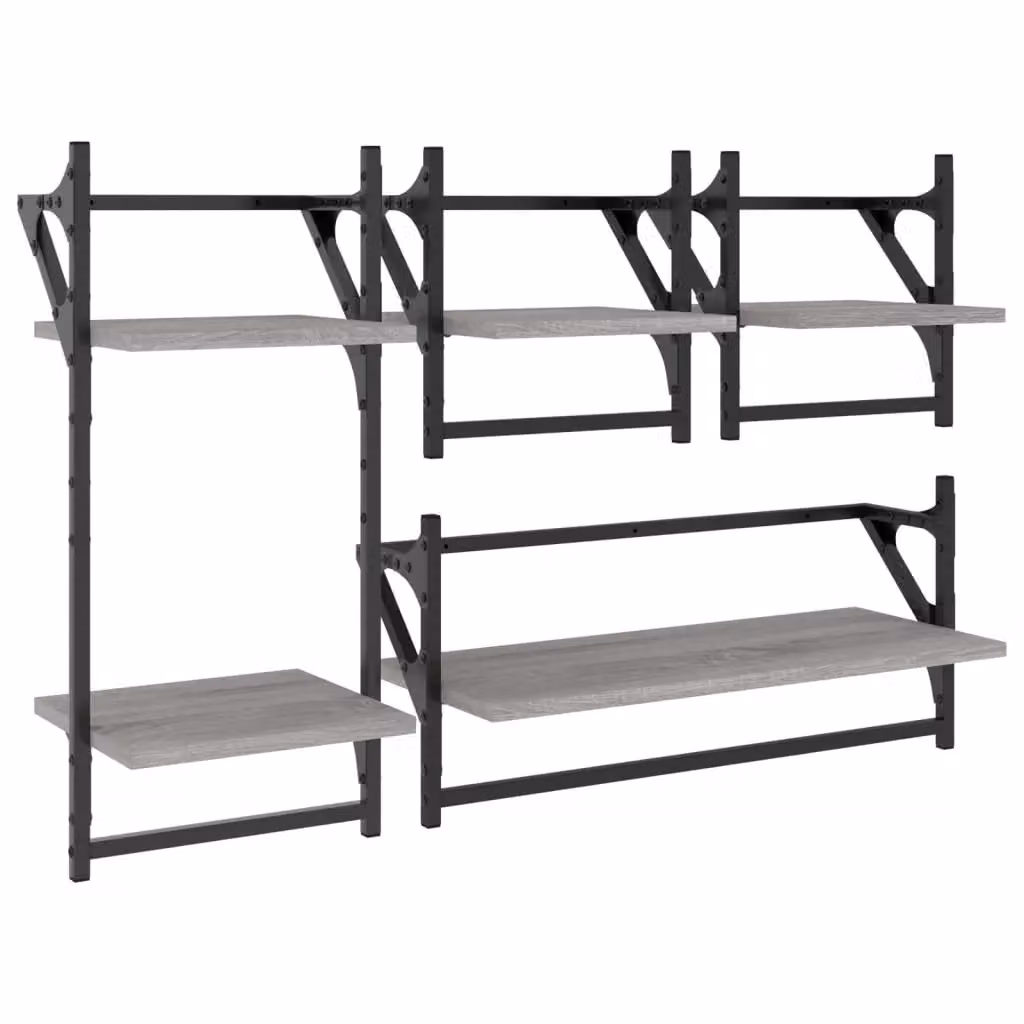 Berkfield Home 4 Piece Grey Sonoma Wall Mounted Shelf Set with Hanging Rods – 2