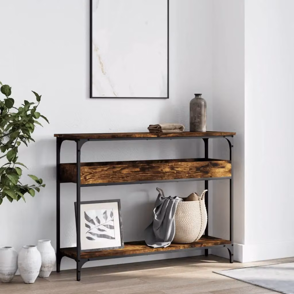 Berkfield Home Smoked Oak Console Table with Shelf, Brown, W/D/H: 100 x 29 x 75 cm – 3