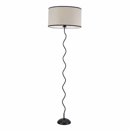 ValueLights Black Metal Wavy Stem Floor Lamp with Black Trim Fabric Cylinder Shade, Height: 160 cm