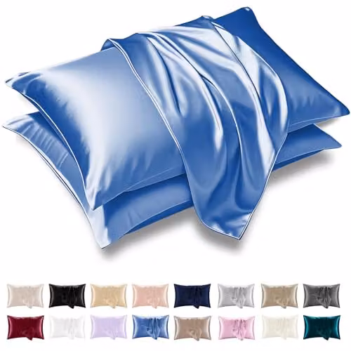 Grace Blue Satin Silk Pillowcases, 4 Pack, Hypoallergenic with Envelope Closure
