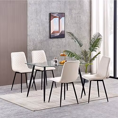 mcc direct Set of 4 Lexi Designer Dining Chairs in Beige Velvet Fabric with Black Metal Legs – 2
