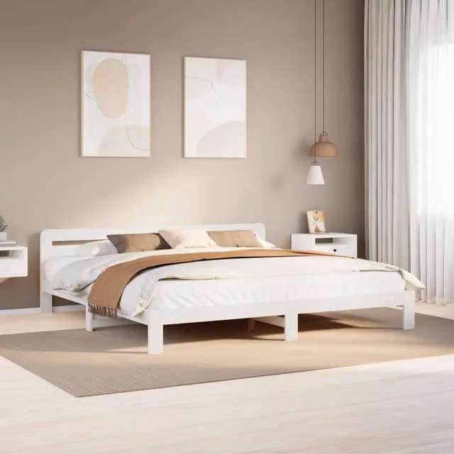 Berkfield Home Super King Solid Wood Pine Bed Frame, White, W/D/H: 180 x 200 cm