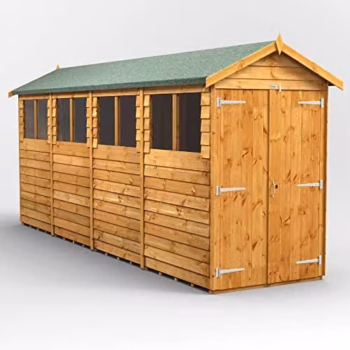 Powersheds Premium Apex Overlap Wooden Shed in Brown with Toughened Glass and Security Features, W/D/H: 214.7 x 131.4 x 131.4 cm